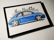 VW New Beetle plakat rysunek prezent A4 30x21