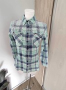 Koszula damska Turkusowa granatowa krata cyrkonie, Esperanto S/36