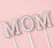 Toper MOM srebrny do dekoracji Ciasta Prezentów DZIEŃ MATKI URODZINY 