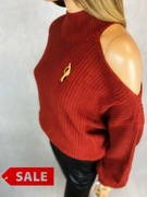 rudy sweter oversize rainbow bawełna 46 48 odkryte ramię nowy wyprzedaż