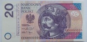 POLSKA 20 Złotych 2025 P-184 PAPIER prefix: CE 712xxxx UNC