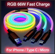 Przewód micro USBC iPhone do ładowarki PD 66W Zmienia kolory RGB