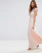 ASOS sukienka maxi pudrowy róż z drobnymi kwiatkami u góry – rozmiar 44 XXL