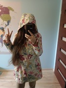 Jesienny płaszcz płaszczyk kurtka Buffalo w kwiaty kolorowa 38