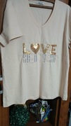 Bezowa bluzka love cekiny nowa  plus size