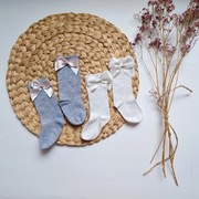 Podkolanówki białe szare z kokardkami 19 20 21 skarpetki długie 