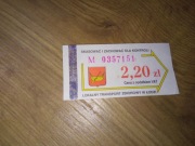 Bilet jednorazowy 2,20zł MPK Łódź stare logo skasowany lokalny