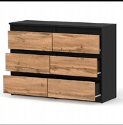 Komoda dąb wotan czarna 100cm ~ 6 szuflad ~ NOWA ~ zapakowana