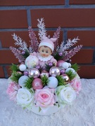 Stroik świąteczny na grób różowy dla aniołka na cmentarz 