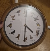 Zegar ścienny duży 32 cm. Śpiew ptaków budzik urodziny cichy
