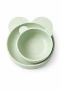 Zestaw silikonowy dla dziecka miś – talerz + miseczka zielony