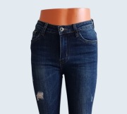 Damskie granatowe bawełniane spodnie rurki Shiny Design 36/S