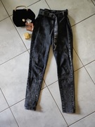 spodnie bawełniane z wysokim stanem dżinsy elastyczne wygodne