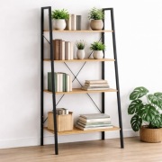 Loftowy wielofunkcyjny 4-poziomowy regał, czarny 60 x 35 x 147cm,jasny brąz