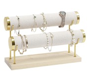 2 Poziomowy Stojak Ekspozytor Na Biżuterię Na Bransoletki Złoty Beżowy