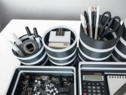 Geometryczny Organizer na Biurko Przybornik Druk 3D Czarno-Biały Loft