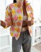 Polar, kurtka polarowa w kwiaty 3D,Wiosna oversize SML 