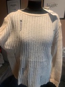 ZARA sweter tunika oversize z wełną i alpaką rozdarcia wzory