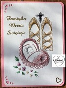 Kartka chrzest haft dziewczynka