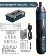 Wkrętak akumulatorowy śrubokręt elektryczny  3.7V Zestaw 105 elementów