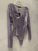 LoveSaints Liliowe Fioletowe Body Cekiny Z Dekoltem Nowe M