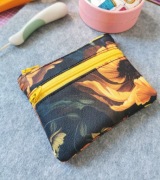 Mini portfelik portmonetka hand made motyw żółtych kwiatów