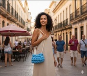 Niebieska torebka na ramię Marshmallo, ręczne robiona 