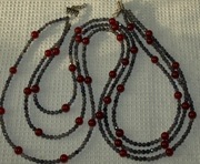 Naszyjnik korale 3 liniowe kamień nat. rubin i tanzanit szlachetny 84 nr 