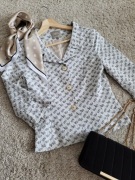 Marynarka vintage taliowana haftowane liście na guziki wiskoza elegancka