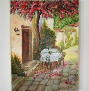 Kawiarnia pod kwitnącym drzewem nowy obraz akrylowy