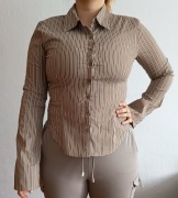 Koszula damska CROPP, brązowo-kawowa z białymi paskami, rozmiar M