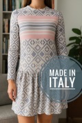 WŁOSKA SUKIENKA Z FALBANĄ - PASTELOWY WZÓR, ROZMIAR S / M, MADE IN ITALY