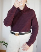 Burgundowym sweter H&M wełna bawełna basic z kołnierzem naturalny skład