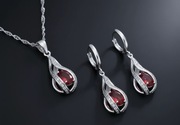 Komplet biżuterii kolczyki kula czerwona wisior łańcuszek próba 925