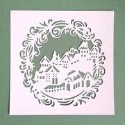 Scrapki Papierowe - Boże Narodzenie Ramka Tło Wianek Domki Miasteczko.