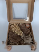 Rękawica ze sznurka konopnego, bukiet z suszu i świeca - zestaw prezentowy