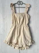 Beżowy krótki bawełniany kombinezon z falbankami Miss Selfridge 46