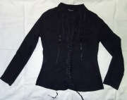 Dunnes Stores czarna bluzka haftki tasiemki gothic 38