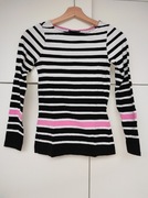 Bluzka w paski czarno-biała z różowym akcentem, rozmiar XS/S, stan bdb