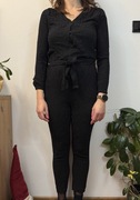 Kombinezon w kropki wiskozowy jumpsuit długi wiskoza z paskiem HM XS 34