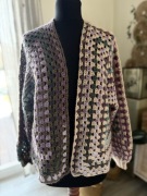 Kolorowy szydełkowy sweter kardigan oversize handmade rękodzieło M/L