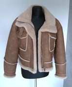 Bershka Jasnobrązowa kurtka damska r. M z imitacji zamszu kożuszek