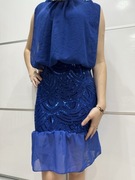 Kobaltowa sukienka koktajlowa cekiny elegancka błyszcząca Syrenka