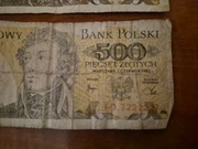 Unikat rzadki numer Banknot 500 złotych, seria FD numer 7222227 