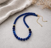 Naszyjnik Lapis Hematyt Kocie Oko Cyrkonie Niebieski Damski Regulowany