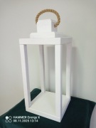 Lampion z drewna dębowego, wys. 42 cm, kolor biały