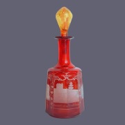 Karafka szkło szlifowane weduty uzdrowiska Niemcy Biedermeier Rubin XIX 