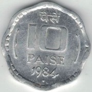Indie 10 pajs paise 1984 B - 24 mm - Bombaj