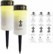 Świeca nagrobna LED, do użytku na zewnątrz, znicz z tatuażami, 2 szt.