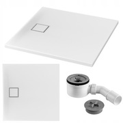 Brodzik kwadratowy posadzkowy biały Tako Slim 90x90x4 + Cersanit syfon